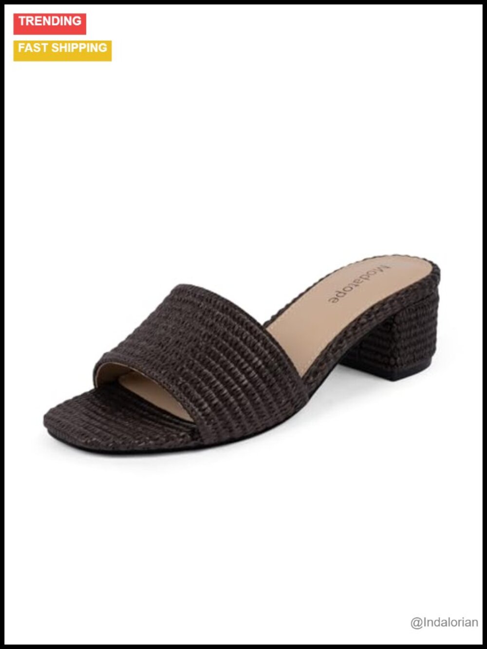 Braided Chunky Block Heel Square Toe Sandals Slip On Mules